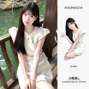 新中式改良旗袍白色小飞袖连衣裙女夏季小个子收腰显瘦a字短裙子