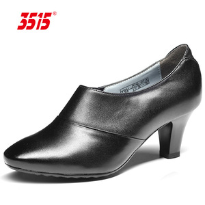 3515强人 皮鞋女春夏牛皮透气学院小尖头中跟套脚皮鞋 女鞋单鞋