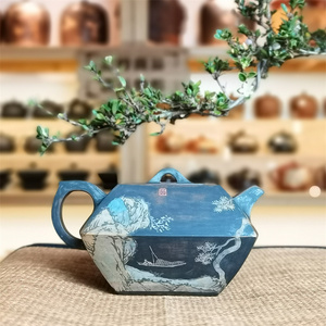 云南建水紫陶一末纯手工打磨彩填一颗印方壶茶壶中式复古风茶具