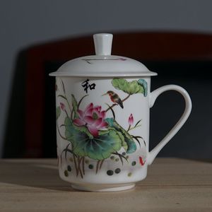 景德镇陶瓷器茶杯带盖骨瓷水杯青花瓷器会议礼品办公杯可定制花色