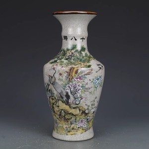 仿古瓷器大清乾隆粉彩十八鹤金钟花瓶做旧中式摆件古董古玩收藏