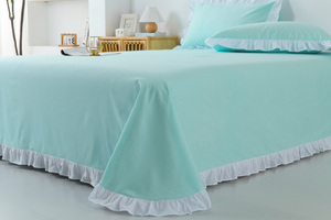 外贸床单三件套纯棉枕套简约床单单件纯色木耳边圆角100%全棉被单