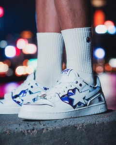 【香港限定】BAPESTA SK8 HK 18 周年蓝紫迷彩闪电星低帮休闲鞋