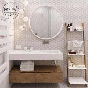 北欧岩板一体盆现代轻奢黑胡桃主柜组合洗脸盆洗手盆卫生间洗漱台