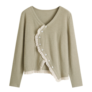 不规则木耳花边门襟针织上衣61731