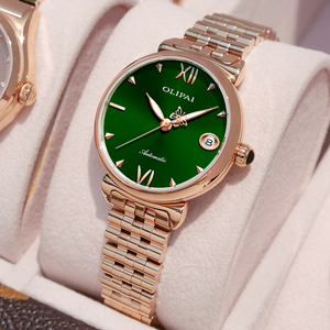 欧力派正品牌女士手表全自动机械2021新款简约气质轻奢名牌小绿表