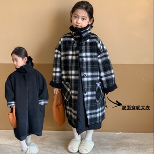 一二一女童格子双面穿呢大衣2023冬款童装儿童保暖加厚长款外套