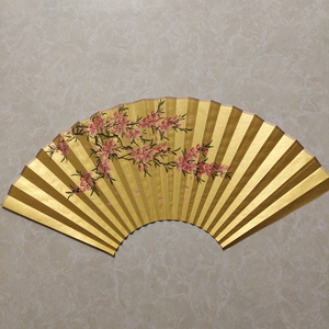 祥宝斋文房折扇手绘扇子水墨画国画山水花鸟9寸9.5寸18方金色扇面