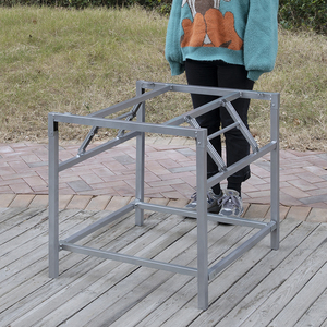 双层折叠架子桌腿架子餐桌支架桌子腿铁可折叠桌架桌脚架矮正方形