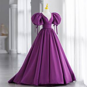 梦幻紫色礼服影楼主题2022新款超仙泡泡袖新娘森系户外旅拍轻婚纱