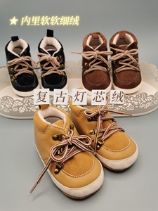 冬季宝宝鞋棉鞋灯芯绒男宝系带加绒保暖复古软底婴儿鞋0-1岁学步