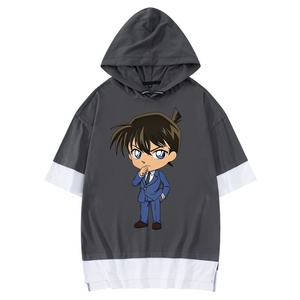 名侦探柯南动漫工藤新一周边t恤衫潮流落肩连帽短袖衣服学生夏ins