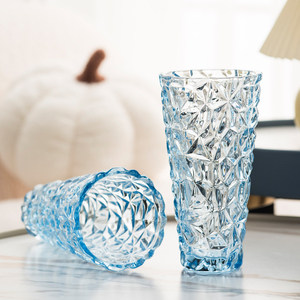 简约北欧冰蓝水晶加厚玻璃花瓶创意插花花器客厅装饰摆件大花瓶