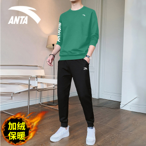 安踏加绒运动套装男百搭2021秋冬官网旗舰休闲宽松加厚卫衣运动裤