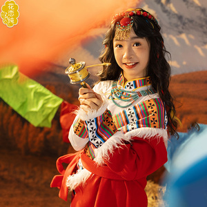 儿童西藏旅拍写真拍照藏族长裙甘南藏族藏袍舞蹈服新式藏装民族风