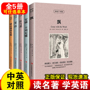 全5册双语名著飘红与黑复活绿山墙的安妮安娜卡列尼娜英文版+中文版中英文双语英汉对照读物世界文学名著小说书籍读名著学英