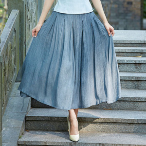 气质全棉中长裙子时尚舒适复古高腰棉麻半身裙女神范伞裙夏大摆裙