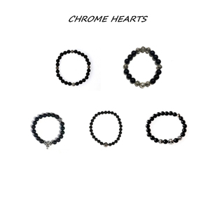 韩国代购 Chrome Hearts 克罗心黑曜石925银珠手链男女同款手串潮