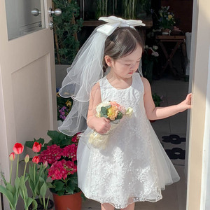 【送头饰】女童刺绣蕾丝儿童高定公主生日节日表演钢琴礼服连衣裙