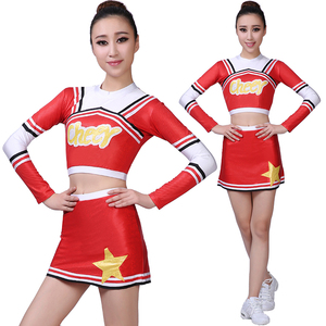 新款学生啦啦操服装红色健美操演出服装校园运动会拉拉队服装定制