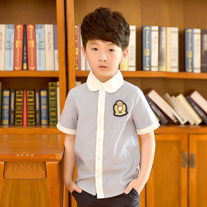 卷卷毛班服夏季男童英伦学院风短袖衬衫幼儿园园服小学生校服衬衣