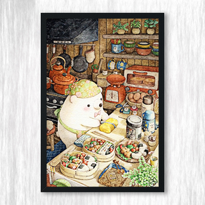 可爱小熊做饭十字绣棉线手工大格动漫卡通儿童客厅diy带框钻石画