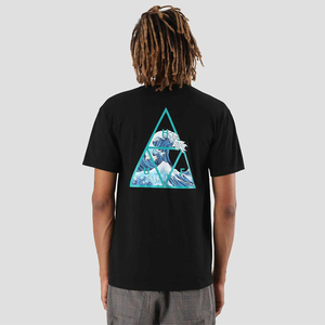 新衣城 huf 夏季潮牌海浪印花嘻哈街头休闲宽松男女情侣短袖t恤