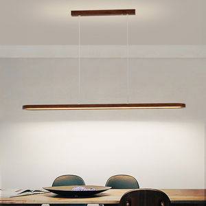 超薄实木LED吊灯北欧原木风一字型LED餐厅灯创意个性日式家用灯