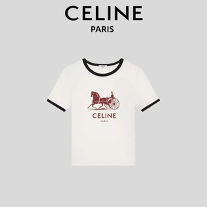 国内现货celine/赛琳22ss马车字母短袖logo印花圆领宽松上衣t恤女