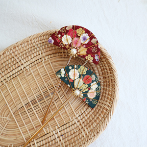 日本和风樱花扇子吊片发饰古风汉服花朵流苏边夹和服浴衣发簪头饰