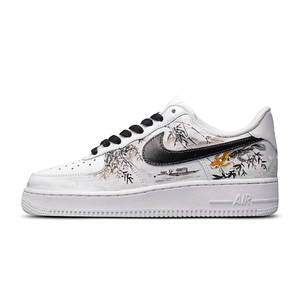 耐克af1球鞋定制空军一号手绘水墨画双鱼戏林 中国风男款礼物低帮