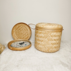 竹编茶叶罐茶篓圆形手提普洱茶盒带盖端午粽子竹篓竹罗筐茶叶包装