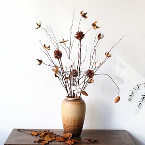 天然树枝松果棉花陶瓷花瓶套装网红ins仿真花家居摆设干花束插花