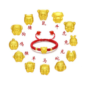 3d硬金十二生肖宝宝手链女本命年黄金转运珠情侣编织红绳纯金礼物