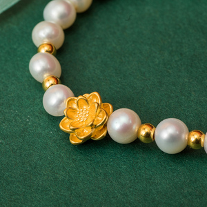 翡翠珍珠手链女生黄金官方旗舰店莲花转运珠手串情人礼物送女朋友