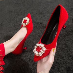 婚鞋新娘鞋秀禾鞋红色婚礼高跟鞋单鞋女2021秋季新款鞋子细跟女鞋