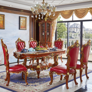 欧式西餐桌法式大理石全实木长方形饭桌酒店会所奢华美式2米高脚