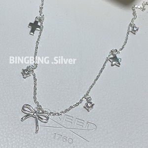 韩国东大门代购h925银饰 纯银多元素十字架钻钻项链