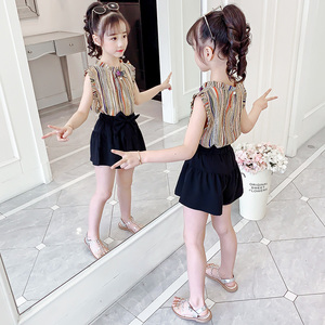 韩系童装女童t恤短袖套装上衣雪纺儿童体恤衣服夏装小衫洋气时髦