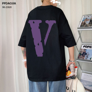 v字母印花短袖t恤男夏季潮牌宽松大码学生百搭半袖潮流衣服体恤男