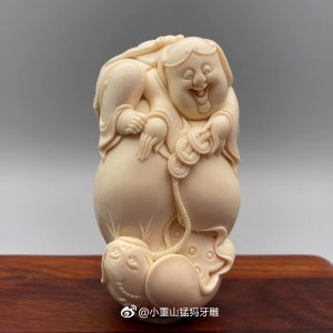 猛犸牙雕李小珍刘海戏金蟾手把玩件文玩盘玩手工猛犸牙雕吊坠挂件