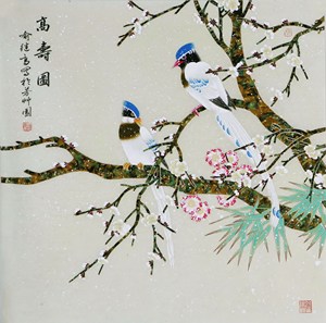 名家 喻继高 风格【40】工笔花鸟 国画梅花白梅绶带 手绘四尺斗方