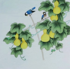 四尺斗方【514】工笔花鸟 国画 福禄图葫芦 字画 手绘 无款