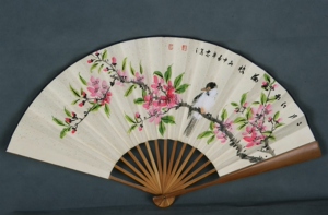 x9 一尺折扇【211】写意花鸟 国画 桃花小鸟 字画 手绘 有款