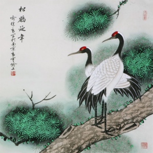 名家 喻继高 风格【24】工笔花鸟 国画 松鹤延年 手绘 四尺斗方