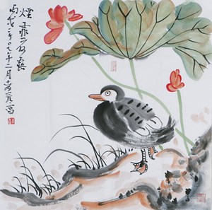 名家 李孝萱 风格【3】写意花鸟 国画 荷花鸭子 字画手绘四尺斗方
