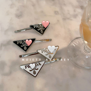 moiety三角标经典发夹p*字母logo百搭发饰网红同款刘海夹一字夹女