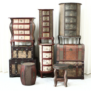 孤品集合-欧式复古家居木质箱子柜子储物收纳箱装饰摆件 摄影道具