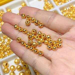 黄金珠子单颗散珠纯金车花珠3d硬金男女手链串珠999足金转运珠