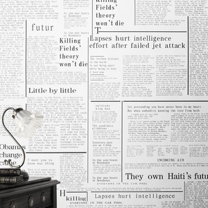 美式复古黑白色 旧报纸防水壁纸 书房酒吧咖啡餐厅 英文字母墙纸